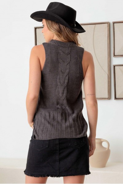 Cable Knit Chest Cut-out Sleeveless Sweater