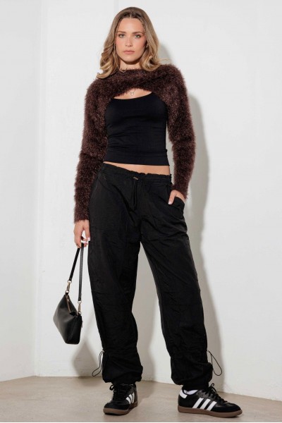 Ultra-Cropped Fit Long-Sleeve Fuzzy Bolero Sweater