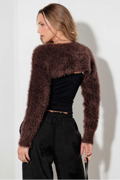 Ultra-Cropped Fit Long-Sleeve Fuzzy Bolero Sweater