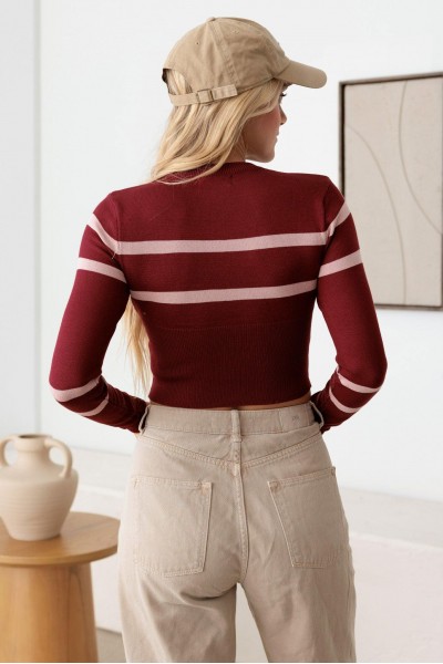 Stripe Long Sleeve Crop Knit Top