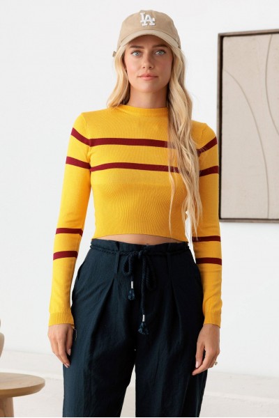 Stripe Long Sleeve Crop Knit Top