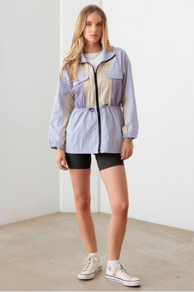 Lavender Color Block Collared Wind Breaker Jacket